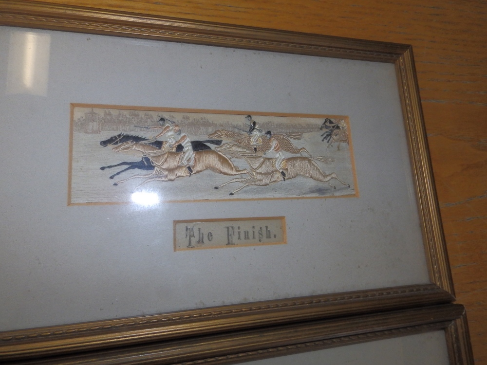 A pair of horse racing Stevengraphs - 'The Start' & 'The Finish', 1.9" x 5.9" - one faded. (2) - Image 2 of 4