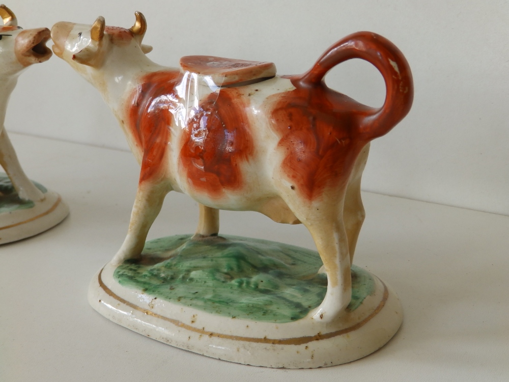 A pair of Victorian Staffordshire brown & white cow creamers, 6.5" across. (2) - Image 3 of 8