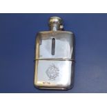 An Edwardian plain silver monogrammed hip flask - CC, Chester 1904, 5.5" overall.