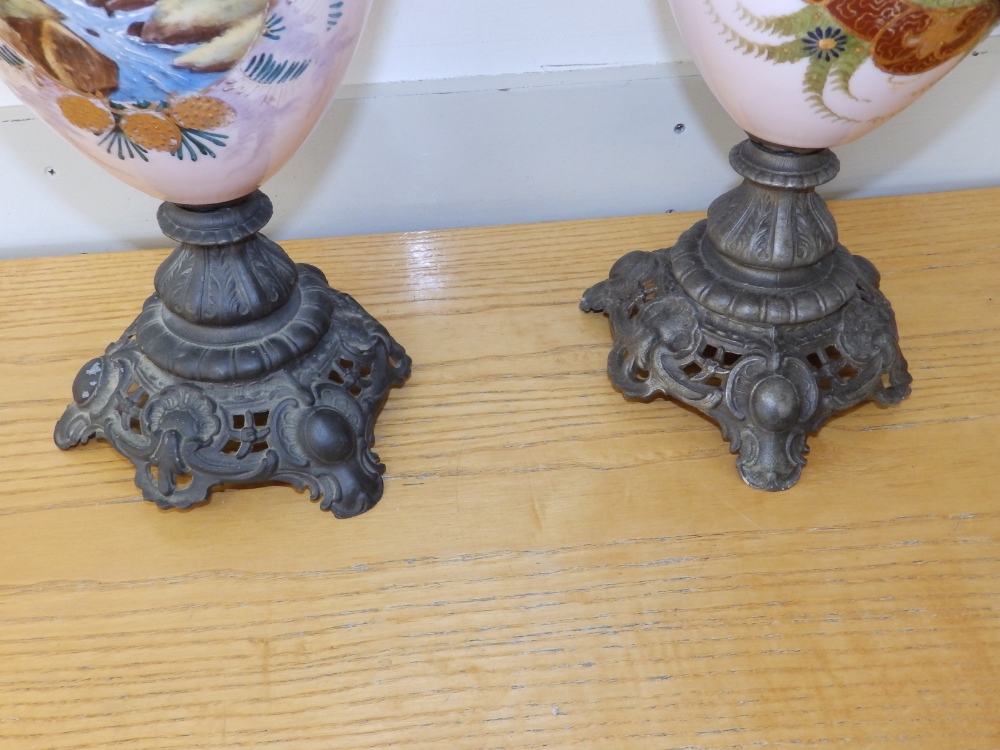 Two continental spelter mounted pink glass ornamental ewers, one decorated with a female portrait, - Image 6 of 10