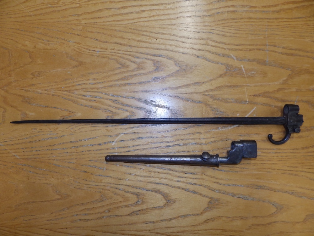 A French bayonet in scabbard - 'RP 96170', 21.5" overall, and an Enfield type bayonet. (2) - Image 2 of 6