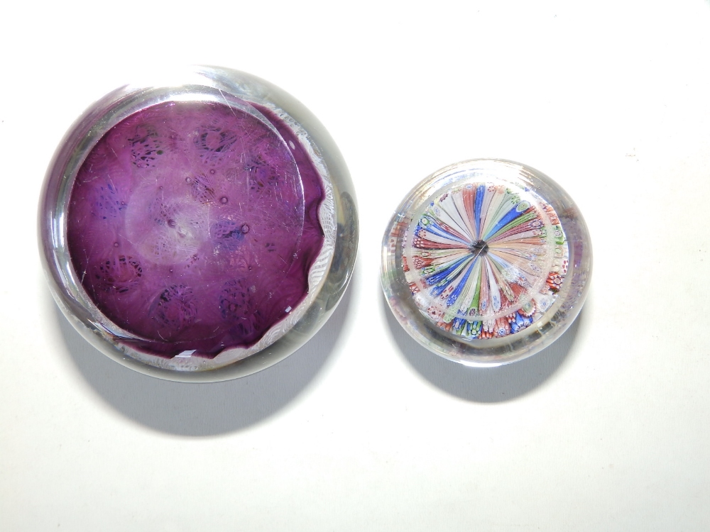 A scrambled cane paperweight, 2.75" diameter and a small millefiori paperweight with animal - Image 4 of 8