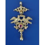 A small 19thC gold pendant in the Renaissance Revival taste, an openwork coronet having an open cast