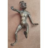An early bronze figure of a horned faun or devil, possibly 15th or 16thC Italian, 4.25" overall.