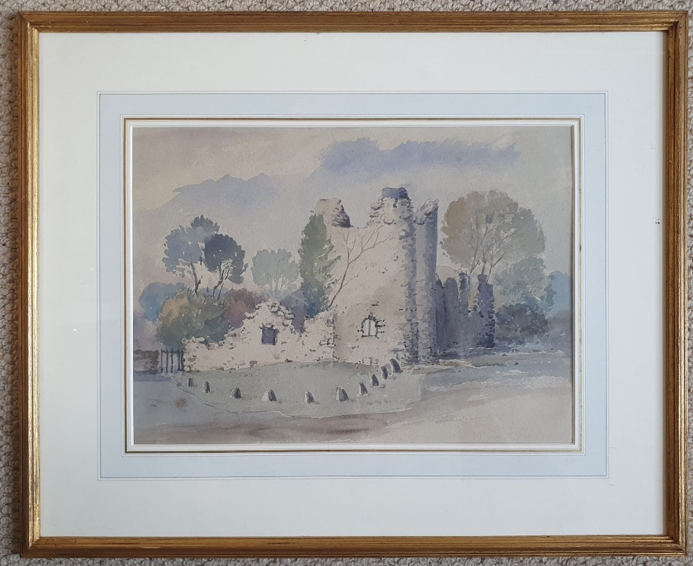 Attributed to Swete - watercolour - a ruined building, 10" x 13.5". - Image 2 of 2