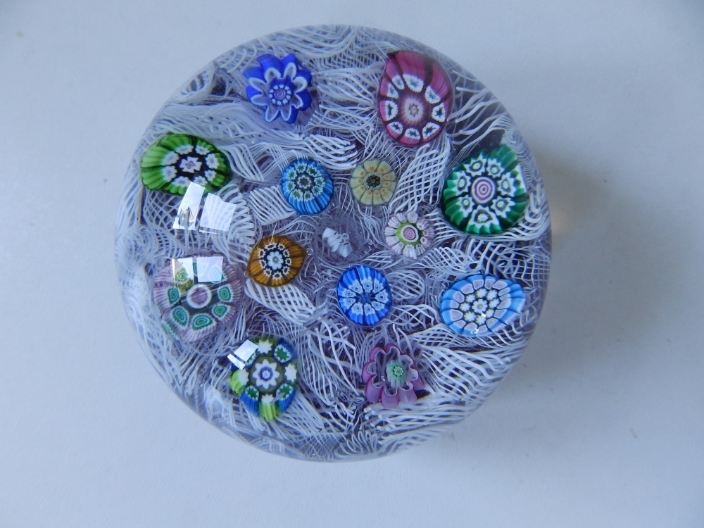 A scrambled cane paperweight, 2.75" diameter and a small millefiori paperweight with animal - Image 3 of 8