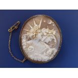 A Victorian gold mounted shell cameo depicting Nyx & Hemera, 2.25" high - hairline crack.