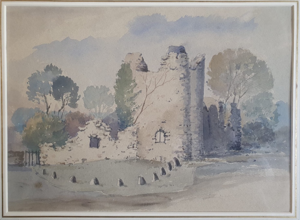 Attributed to Swete - watercolour - a ruined building, 10" x 13.5".