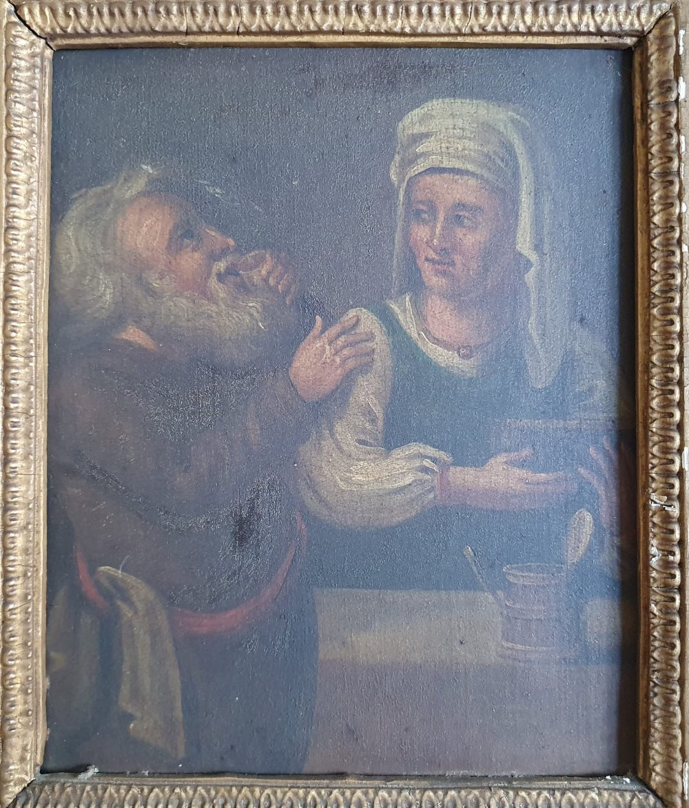 A pair of antique oils on metal - Figure studies, 9" x 7.5" in heavy giltwood frames. (2) - Image 2 of 3