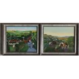 Odello Marshall - pair of oils on board - Rural scenes with farm animals, signed, 9.5" x 11.5". (2)