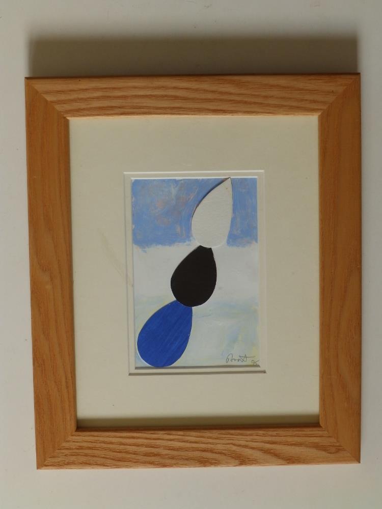 Sir Terry Frost RA (1915-2003) - oil and collage - 'Three Teardrops', in blue, black & white, signed - Image 2 of 4