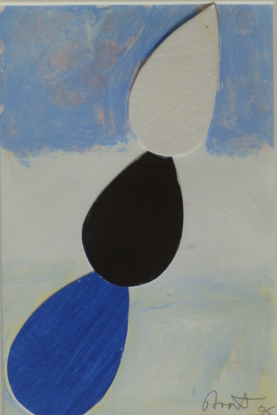 Sir Terry Frost RA (1915-2003) - oil and collage - 'Three Teardrops', in blue, black & white, signed