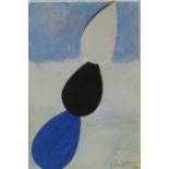 Sir Terry Frost RA (1915-2003) - oil and collage - 'Three Teardrops', in blue, black & white, signed