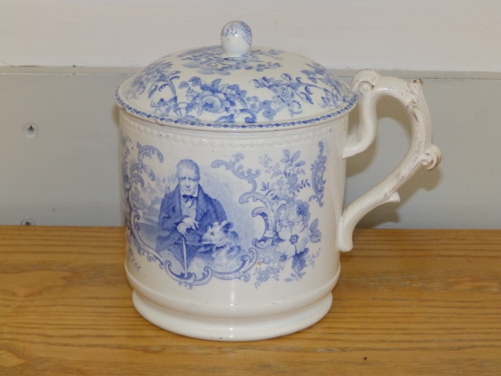 A large Copeland & Garrett Late Spode blue & white 'Sir Walter Scott' cup & pierced cover, 6.5"