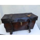 A heavy duty leather elephant pannier made for an English officer, dated 1942, 29" across.