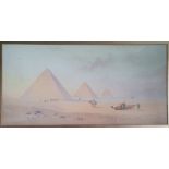 A signed watercolour depicting the Pyramids of Gize, 9.5" x 20".