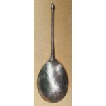 A 14thC silver spoon, the acorn knop with traces of gilding, inscribed 'W' on the reverse of the