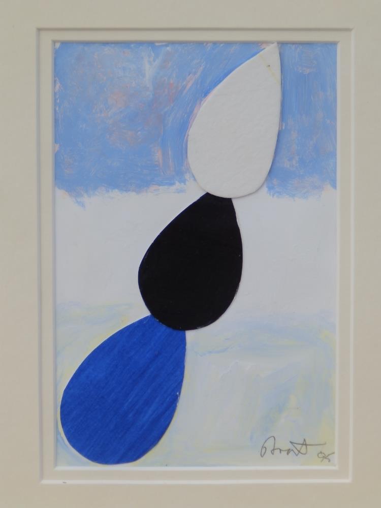 Sir Terry Frost RA (1915-2003) - oil and collage - 'Three Teardrops', in blue, black & white, signed - Image 4 of 4