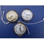 Three WWI silver 'trench' watches - a/f.