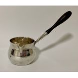A George III York silver brandy warming pan, of plain bellied form with turned wooden handle -