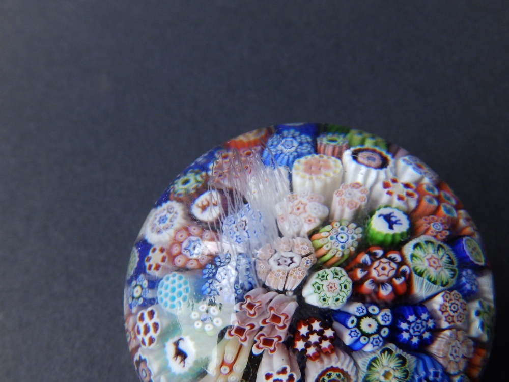 A scrambled cane paperweight, 2.75" diameter and a small millefiori paperweight with animal - Image 8 of 8