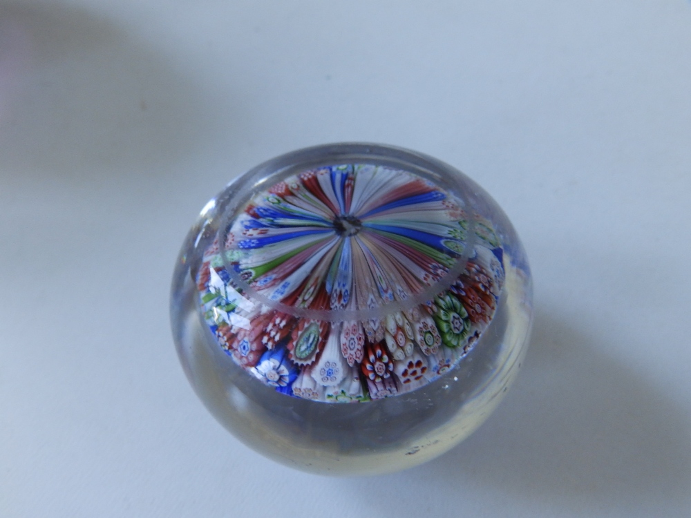 A scrambled cane paperweight, 2.75" diameter and a small millefiori paperweight with animal - Image 5 of 8