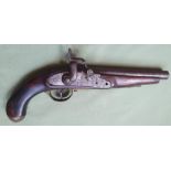 A 19thC percussion lock pistol with Tower lockplate, 15" overall.