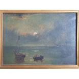 E. Ambler - oil on canvas - Maritime scene with vessels, possibly a whaling scene, signed , 10" x