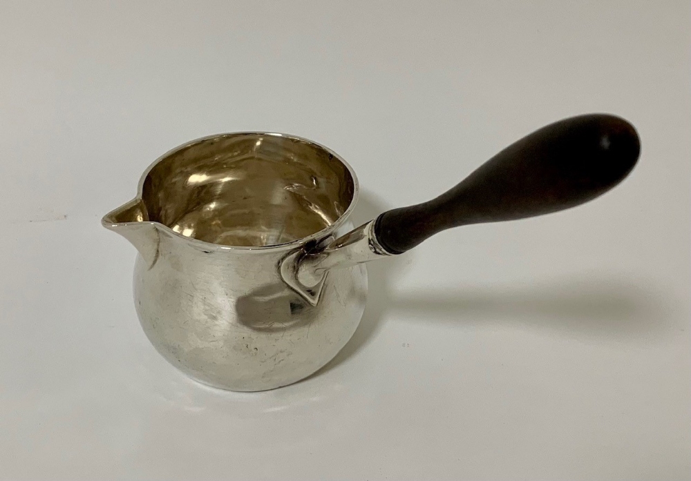A George III York silver brandy warming pan, of plain bellied form with turned wooden handle - - Image 2 of 6