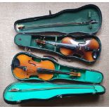A cased Rosetti violin and one other - the backs 14" & 13". (2)