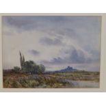 Albert Strange (active 1878-97) - watercolour - Across Romney Marshes, Rye, Kent, signed, 7.75" x