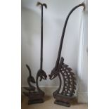 A pair of African Bambara chiwara, having copper alloy decoration, 52". Obtained by a worker in