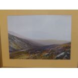 R. D. Sherrin - gouache - Moorland scene with distant sheep, signed, 9.5" x 13.5".