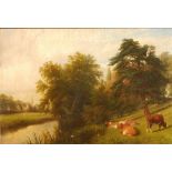 Thomas Baker of Leamington (1809-1869) - oil on canvas - Cattle grazing on the banks of the Leam,