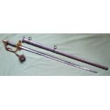 A 1796 Pattern infantry officer's sword in metal scabbard, the gilt brass hilt with wire grip, the