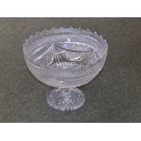 A heavy cut glass scalloped punch bowl, 12" diameter - unmarked.