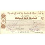 ORIGINAL 1970 BIRMINGHAM CITY WAGES CHEQUE TO GEOFF VOWDEN