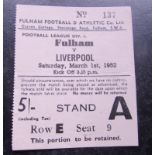 TICKET 1951-52 FULHAM V LIVERPOOL