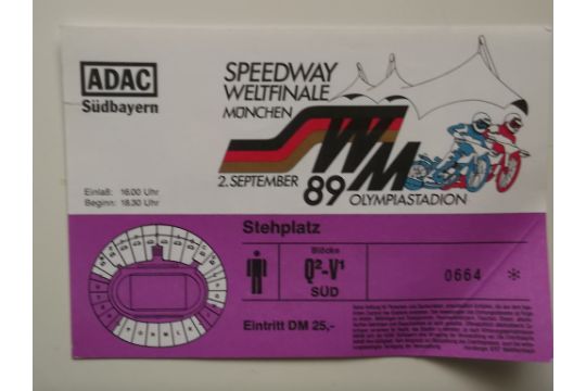 SPEEDWAY - 1989 WORLD CHAMPIONSHIP FINAL IN GERMANY PROGRAMME + TICKET - Image 2 of 2