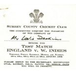 CRICKET - ENGLAND V WEST INDIES @ THE OVAL SURREY 1966 VIP TICKET