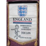 LARGE OFFICIAL ENGLAND PENNANT - TOULON UNDER 21 INT TOURNAMENT 1988