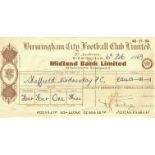 ORIGINAL 1969 BIRMINGHAM CITY CHEQUE TO SHEFFIELD WEDNESDAY