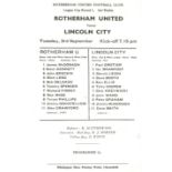 1974/75 LEAGUE CUP 1ST ROUND 2ND REPLAY ROTHERHAM V LINCOLN SINGLE SHEET