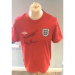 ENGLAND 1966 WORLD CUP REPLICA SHIRT HAND SIGNED BY GEOFF HURST & MARTIN PETERS