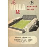 1952/53 ASTON VILLA V BIRMINGHAM CITY CORONATION FRIENDLY