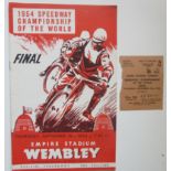 1954 SPEEDWAY CHAMPIONSHIP OF THE WORLD AT WEMBLEY PROGRAMME & TICKET