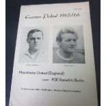 1965-66 BERLIN VORWARTS V MANCHESTER UNITED EUROPEAN CUP PROGRAMME