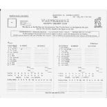 CRICKET - 1981 WARWICKSHIRE V LEICESTERSHIRE SCORECARD AT COURTAULDS