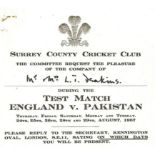 CRICKET - ENGLAND V PAKISTAN @ THE OVAL SURREY 1967 VIP TICKET