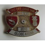 MORECAMBE FC 1ST EVER LEAGUE GAME BADGE V ROTHERHAM